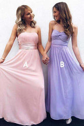 Modest Strapless Ruched Bridesmaid Dress Chiffon Formal Dresses BD074