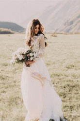 Neue Ankunft Lange Ärmel Tüll Brautkleid Applikationen Braut trägt