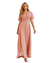 Numbersea Wrap V-Neck Chiffon Bridesmaid Dresses Long Formal Maxi Evening Gown for Wedding Guests SEA28049