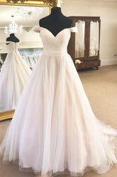 Off the Shoulder A-Line Ivory Wedding Dress with Pleats WD418