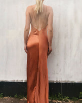 Orange Burnt Aiza Mulberry Sik Dress Gown