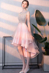 Pink Tulle Sequin Short Prom Dress Pink Homecoming Dress PD238