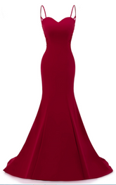Dark Red Straps Long Prom Dresses Mermaid Evening Dresses Dark Red Formal Dresses Y1037