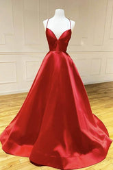 Red Satin Long Prom Dress Backless Formal Custom Simple Evening Dress Y764