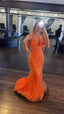 Orange Mermaid V Neck Spaghetti Straps Evening Dress Charming Prom Gown Y843