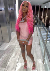 Pink Strapless Dress Shiny Pink Homecoming Dress 21st Birthday Outfit Dress Y793