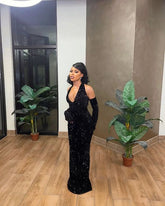Sparkly Black Sequins Mermaid Prom Dress ,Charming Black Evening Dress Y1781