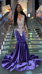 Purple and silver prom dress for black girl sexy evening dress Y1710