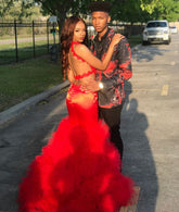 Rotes rückenfreies Meerjungfrau-langes Ballkleid Sexy Abendkleid Y665