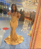 Vestido de fiesta de sirena con escote en V, vestido de noche encantador Y542