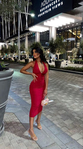 Neckholder V-Ausschnitt Bodycon Kleid Sexy Abendkleid Y633