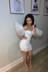 Women's Mini Dress Elbow Sleeve Elastic Dress Short Homecoming Dress Y651