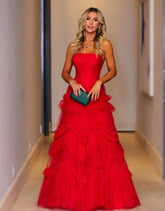 Matilda |A-Line Strapless Ruffled Tulle Prom Dress