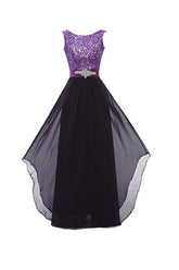 Round Neck Lace Sleeveless Long Prom Evening Dresses Bridesmaid Dress BD010