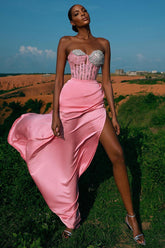 Sexy A-Line Sweetheart Satin Long Prom Dress With Slit