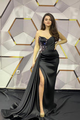 Sexy Black Long Mermaid Sweetheart Prom Dress With Slit