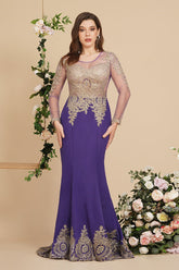 Sexy Lace Appliques Long Sleeves Mermaid Prom Dresses