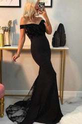 Sexy Mermaid Off-the-shoulder Backless Long Prom Dress with Appliques Lace