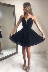 Short A-line V-Neck Lace-Up Chiffon Backless Homecoming Dress
