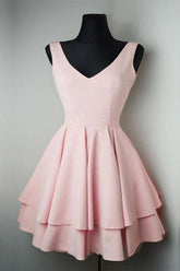 Simple V Neck Satin Pretty Homecoming Dresses Short Prom Dresses PD084