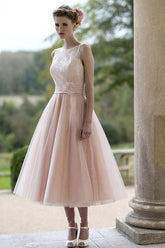Sleeveless Blush Pretty Flower Length Tulle Fall Wedding Dress WD079