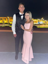 Spade | Rosa Spaghettiträger Meerjungfrau Satin Langes Ballkleid