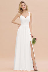 Spaghetti Schlank Seite Split Brautjungfer Kleid Himmel Blau V-ausschnitt Hochzeit Party Kleid