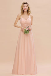 Spaghetti Straps Aline Bridesmaid Dress Sweetheart Chiffon Swing Evening Dress