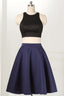 Straight Two Piece Sleeveless Knee-Length Black Homecoming Dress PD264