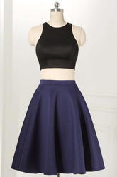 Straight Two Piece Sleeveless Knee-Length Black Homecoming Dress PD264
