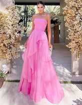 Elisa |Light Pink A Line Strapless Organza Prom Dress