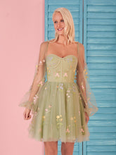 Sweetheart Embroidery Short-Length Tulle Puff Sleeves Cocktail Dress