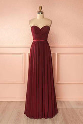 Sweetheart Neck Chiffon Burgundy Long Prom Dress Bridesmaid Dress PG422