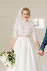 Two Piece Half Sleeves See-Through Wedding Dress with Lace Top WD387