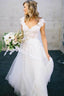 V-Neck Lace Tulle Cap Sleeve A-Line Wedding Dress WD136