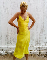 Yellow Cupro V Neck Slip Dress