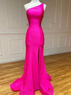 Pink Mermaid One Shoulder Long Prom Dress by KissProm