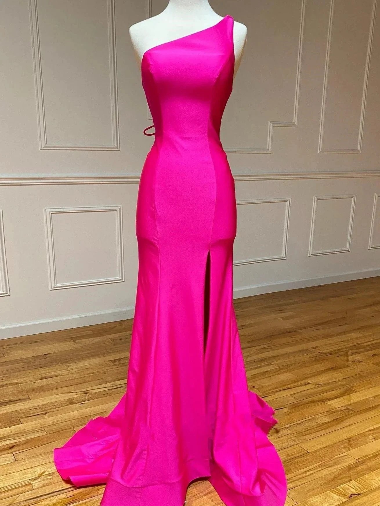 Pink Mermaid One Shoulder Long Prom Dress by KissProm