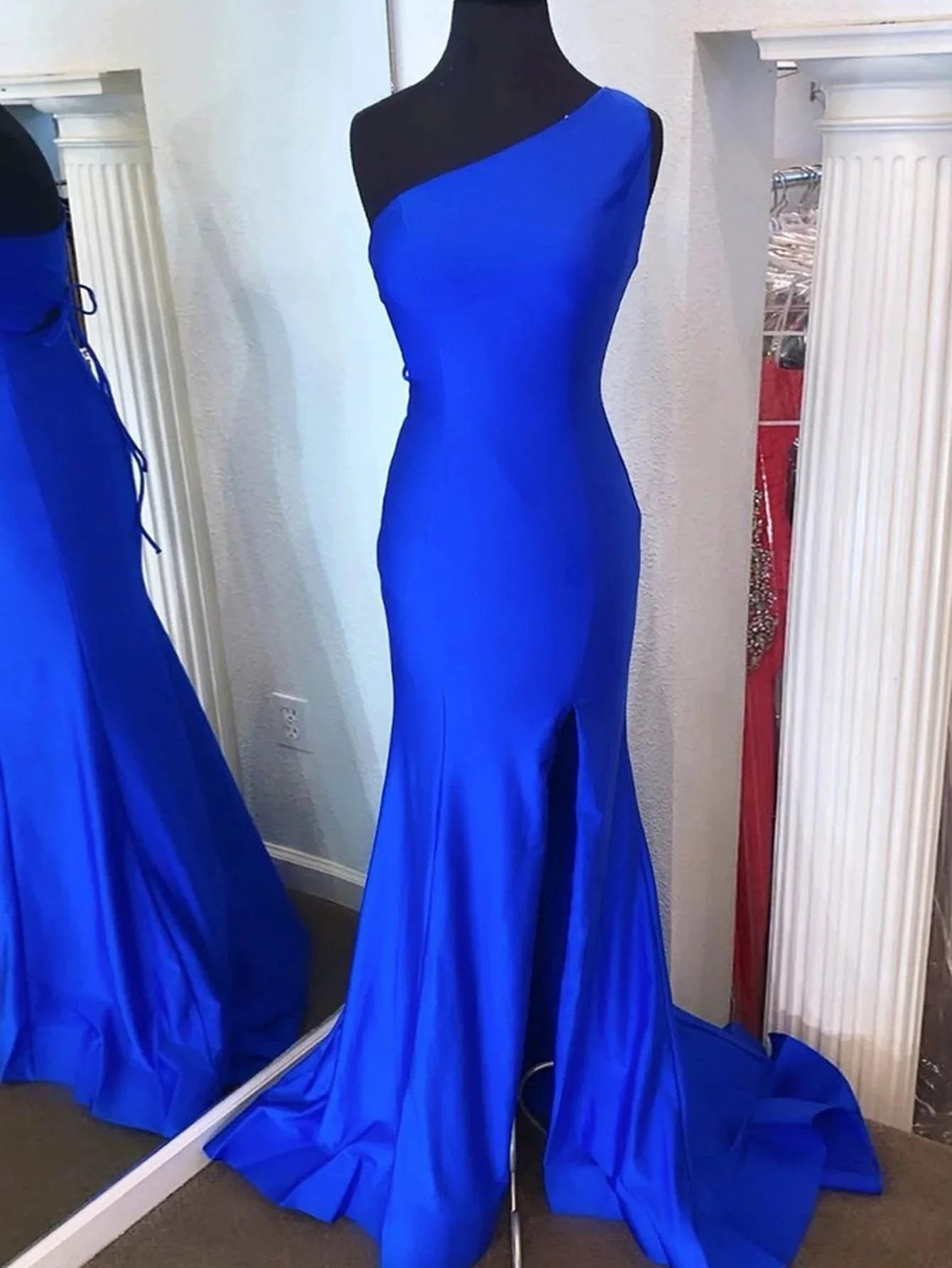 Pink Mermaid One Shoulder Long Prom Dress by KissProm
