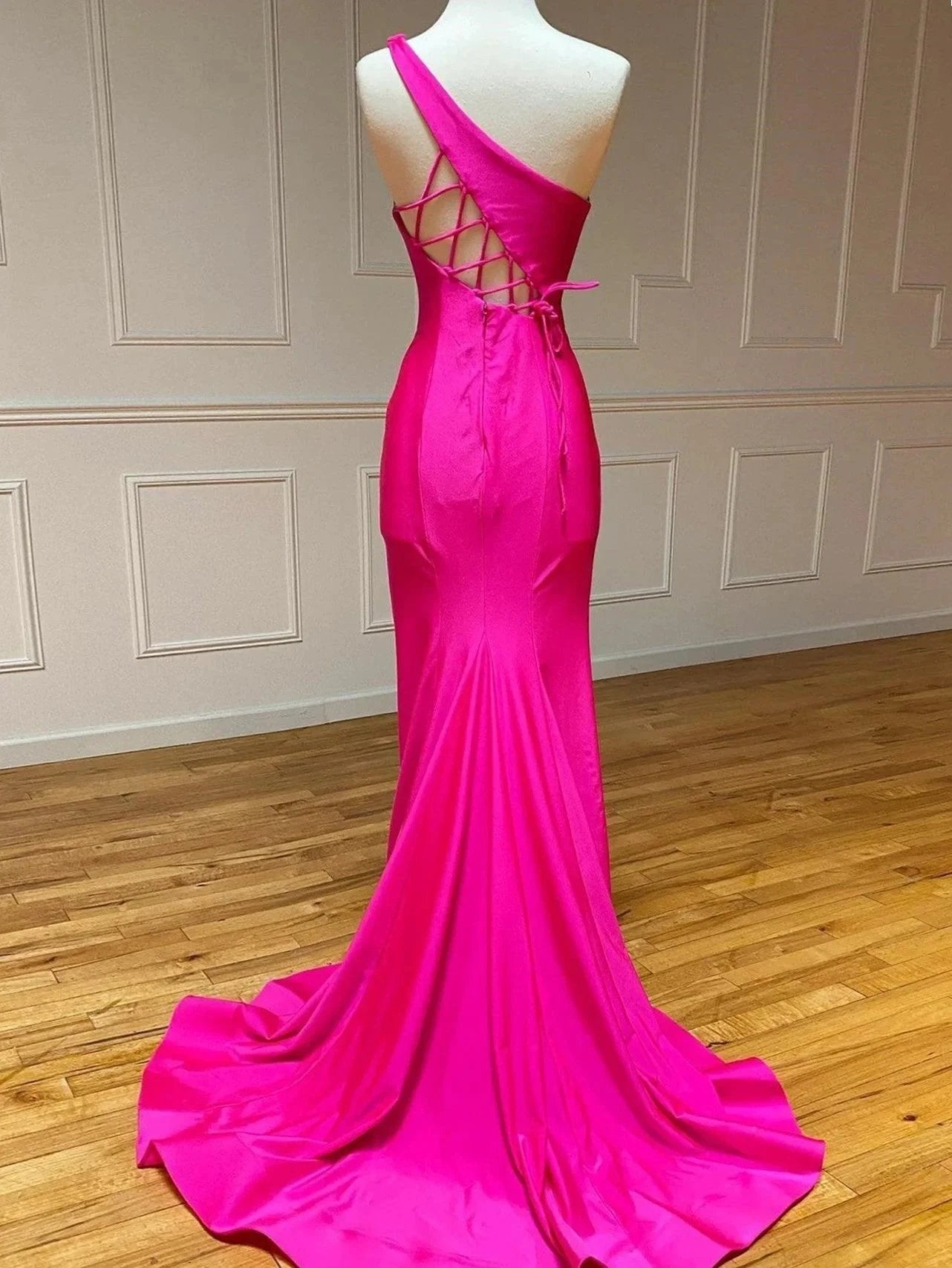 Pink Mermaid One Shoulder Long Prom Dress by KissProm