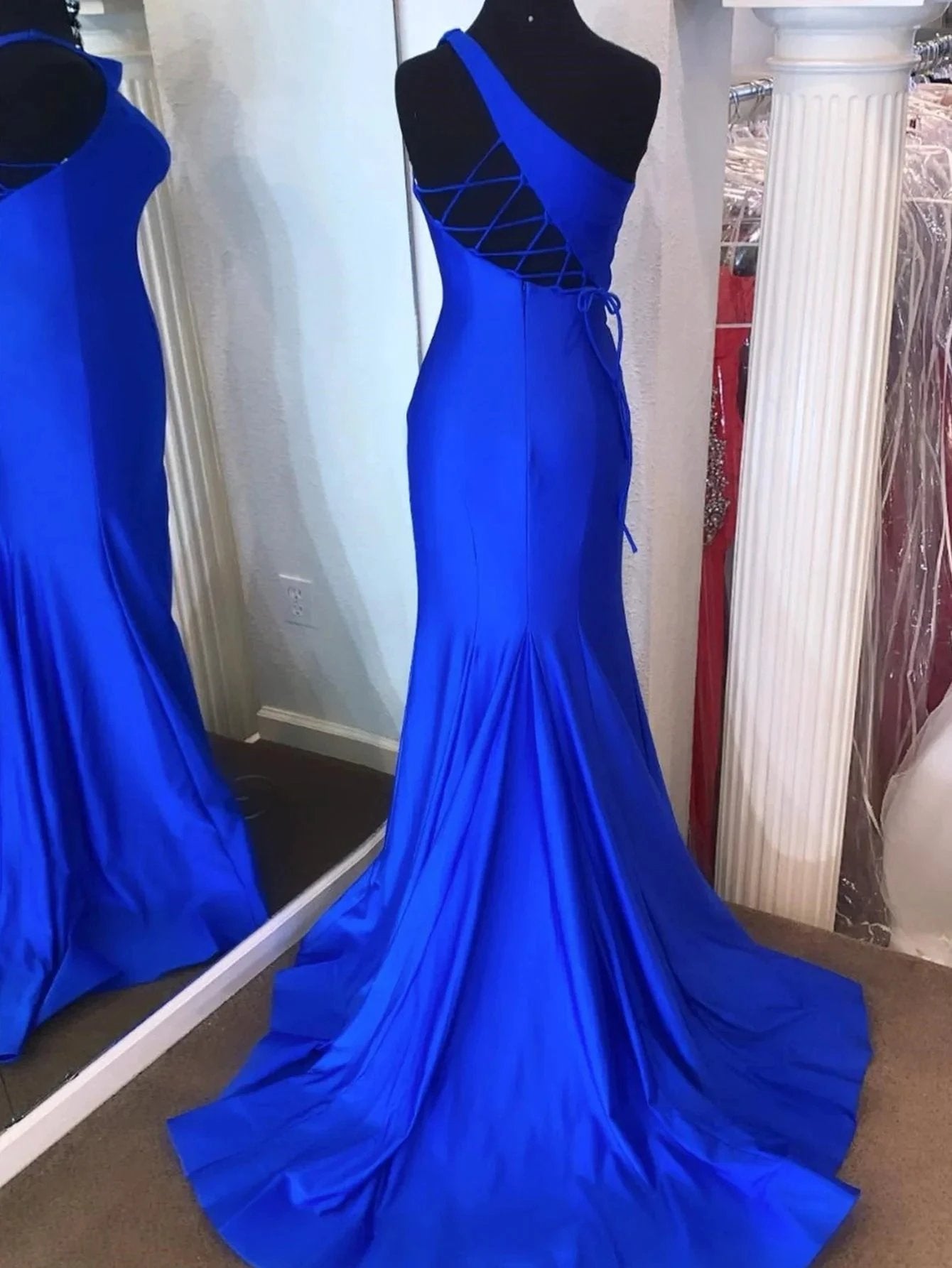 Pink Mermaid One Shoulder Long Prom Dress by KissProm