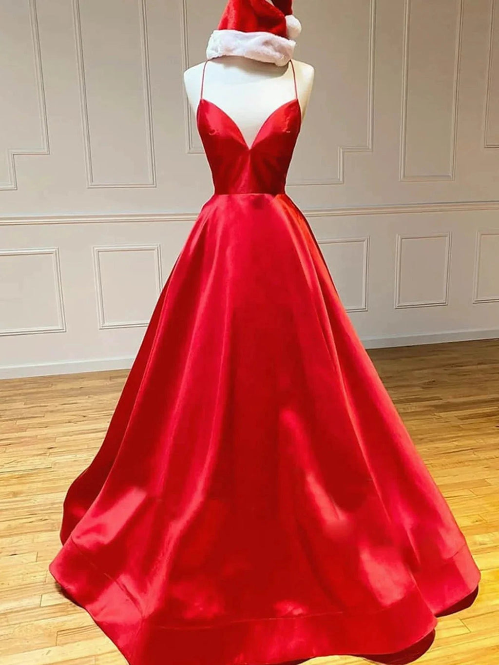 Royal Blue Satin A Line V Neck Long Prom Dress by KissProm