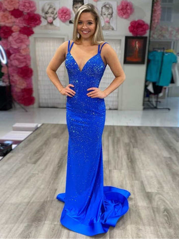 Marlee | Vestido de fiesta de jersey con cuentas y escote en V estilo sirena