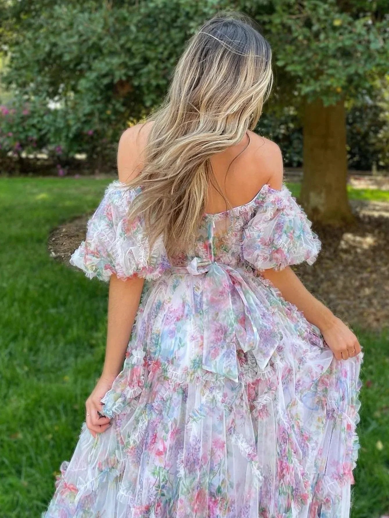 Sydney |A Line Sweetheart Printed Tulle Long Prom Dress by KissProm