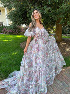 Sydney |A Line Sweetheart Printed Tulle Long Prom Dress by KissProm