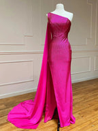 One Shoulder Glitter Mermaid Pink Long Prom Dress by KissProm