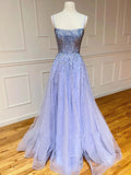 Light Blue Glitter Tulle Long Prom Dress by KissProm