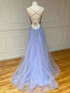 Light Blue Glitter Tulle Long Prom Dress by KissProm