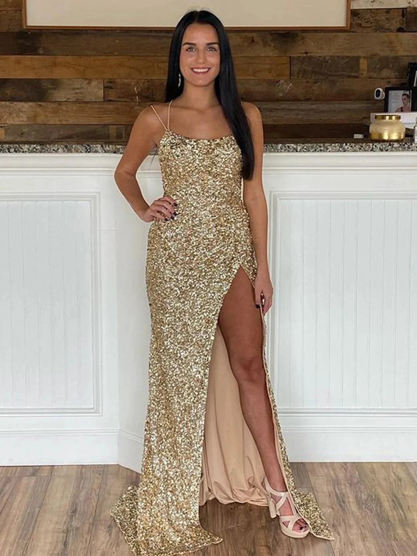Alayna |Mermaid Spaghetti Straps Long Sequins Prom Dress by KissProm