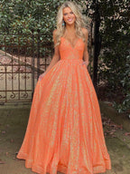 Hayden |A-line V Neck Sequins Long Prom Dress by KissProm